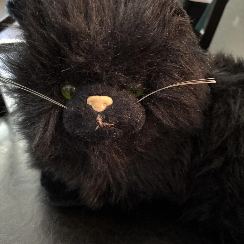 Vintage Russ Berrie Persian Black Cat Plush Nikki Green Eyes Long Hair Realistic